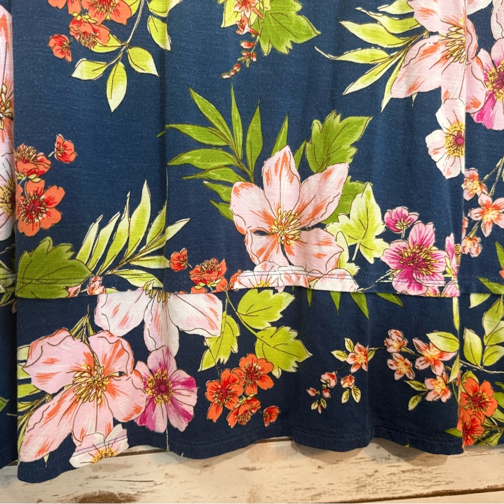 J.Jill Midi Dress Sleeveless Blue Floral Design Rayon and Spandex XL Like New - Picture 6 of 11